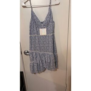 Sweet Pot Women's Ruffle Tiered V Neck Sleeveless Mini Dress White Blue Size 12